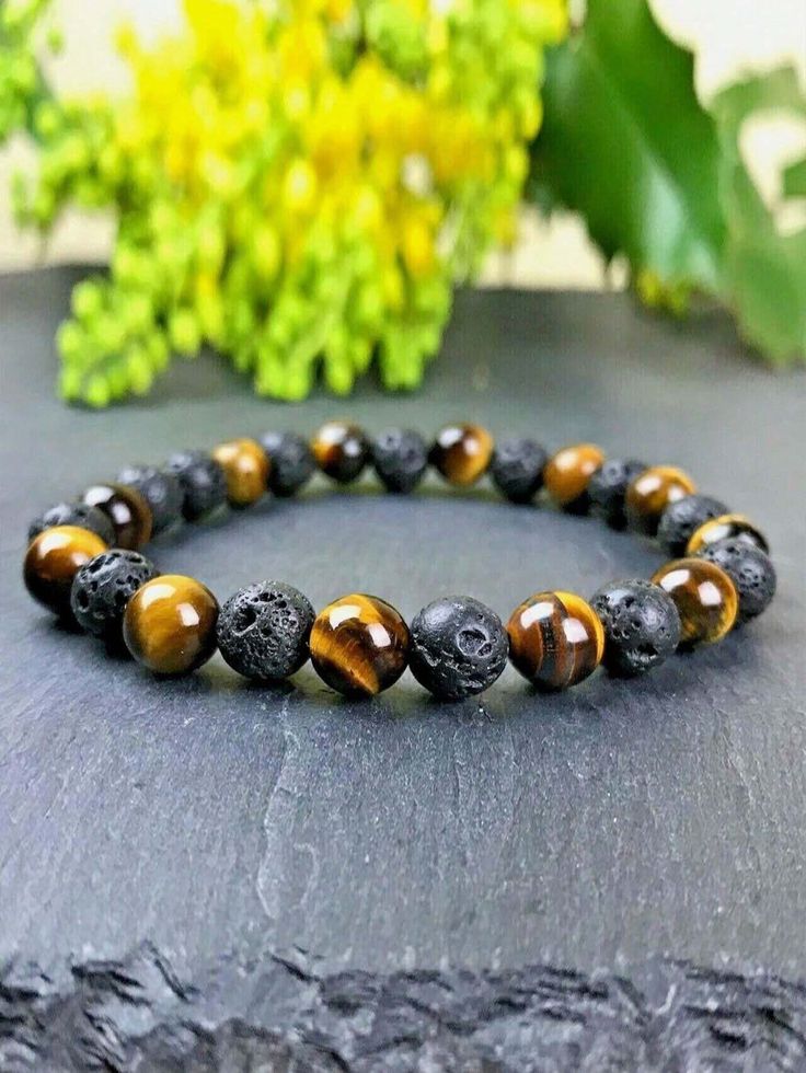 Tiger Eye & Lava Rock Beaded Bracelet