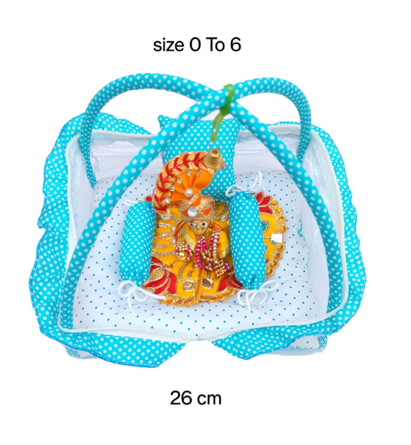 Laddu Gopal Bed with Mosquito Net & 3 Pillows (Size 0–6)